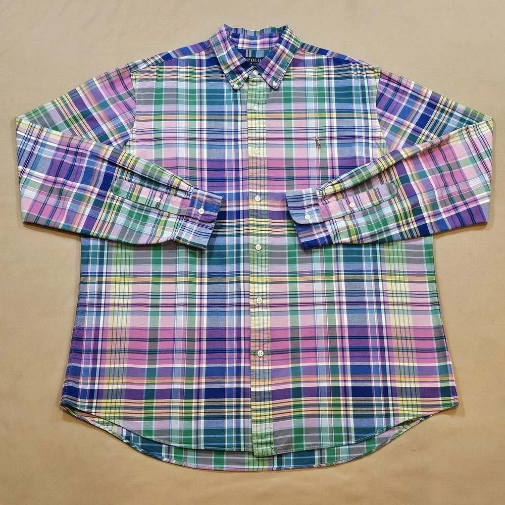 Polo Ralph Lauren Men's XL‎ Plaid Colorful Classic-Fit Oxford Long Sleeve Shirt